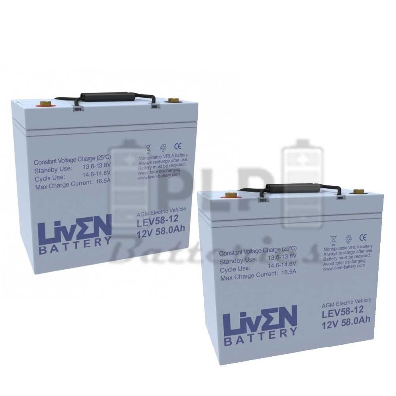 LEV58-12 EV AGM Liven Wheelchair Lead Acid Battery Kit LEV58-12