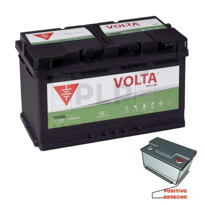 Car Battery Start Stop AGM 12v 80 Ah 800 A EN Volta - SG800D