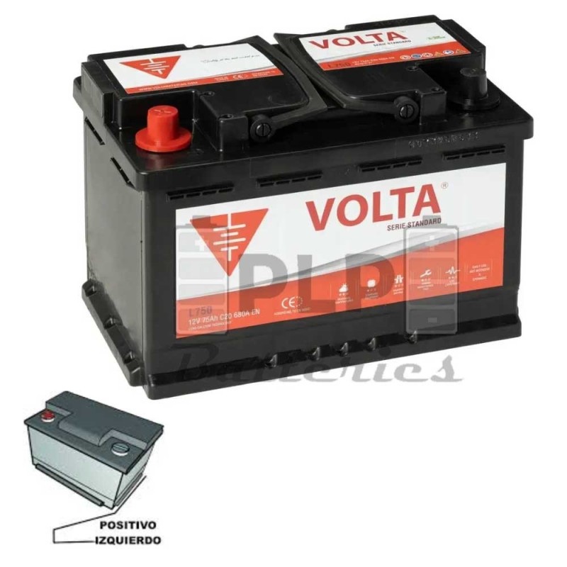 12v 75Ah 680A EN Standard +Izq Car Battery Volta L750I